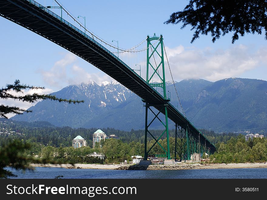 The view of The Lion Gates bridge from Stanley's park (Vancouver, Canada).