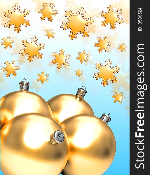 Golden christmas balls with snowflakes