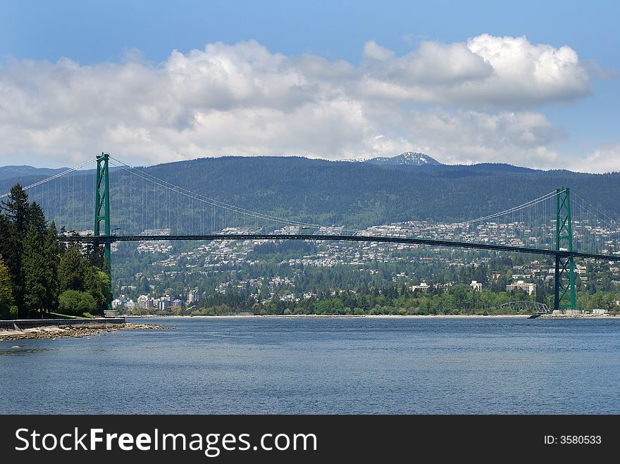 The bridge named 'The Lion Gates' connecting Stanley's park and east Vancouver (British Columbia, Canada).