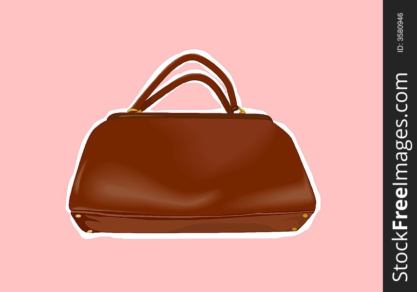 A brown Ladies  bag on a rose background.