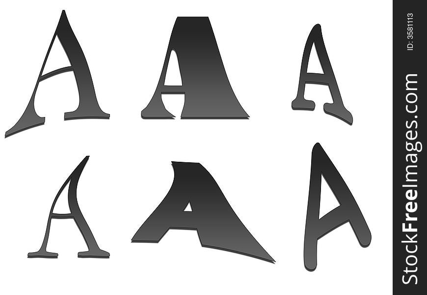 Six different versions of the Letter A