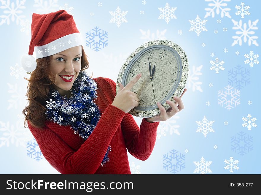 Beautiful woman with clock  on white background. Beautiful woman with clock  on white background