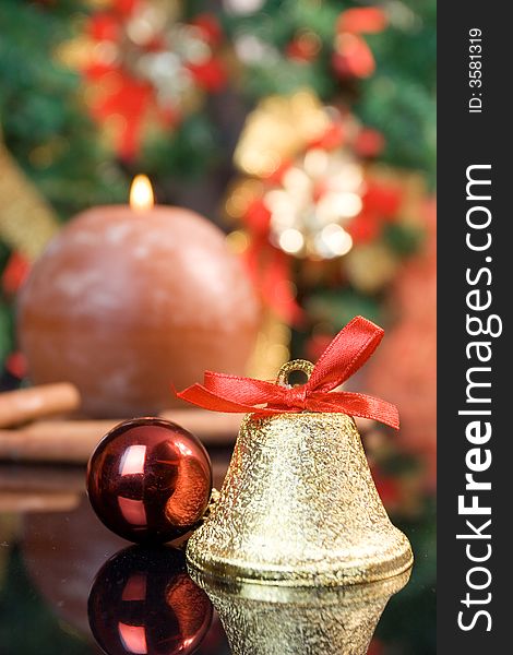 Christmas composition ( focus on bell ). Christmas composition ( focus on bell )