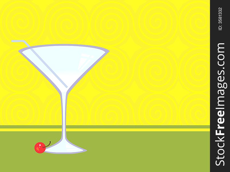 A glass with straw on it and cherry fruit on bottom