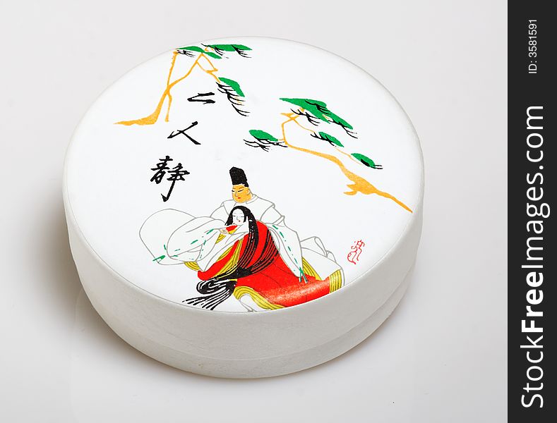 Traditional painting japanese circle box. Traditional painting japanese circle box