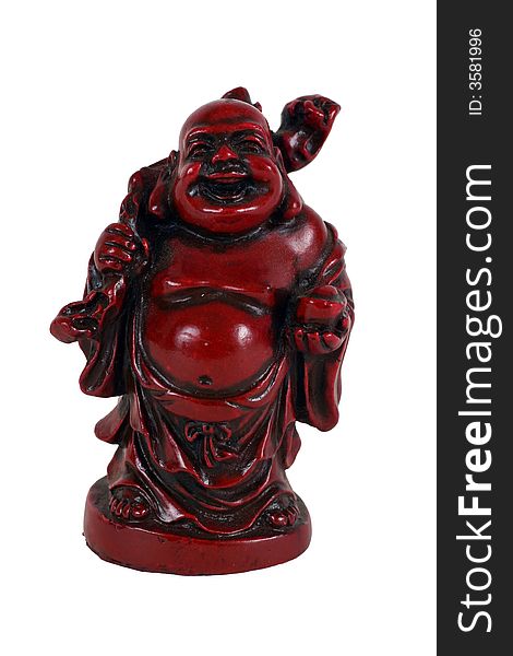 Red laughing Buddha (Budai or Hotei) figure