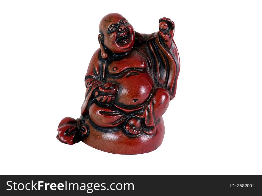Red laughing Buddha (Budai or Hotei) figure