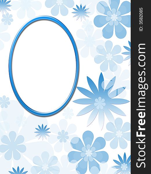 Flower framework of blue color for various congratulations. On a white background of the oval form.