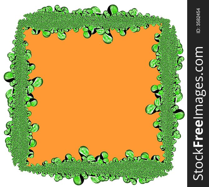 Abstract green frame and orange background.