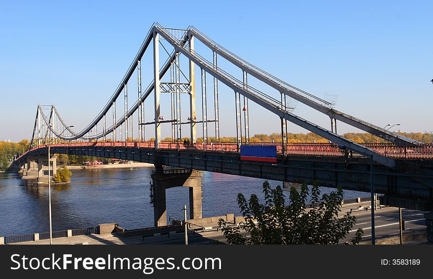 The bridge above river. In Ukraine. In Kiyv