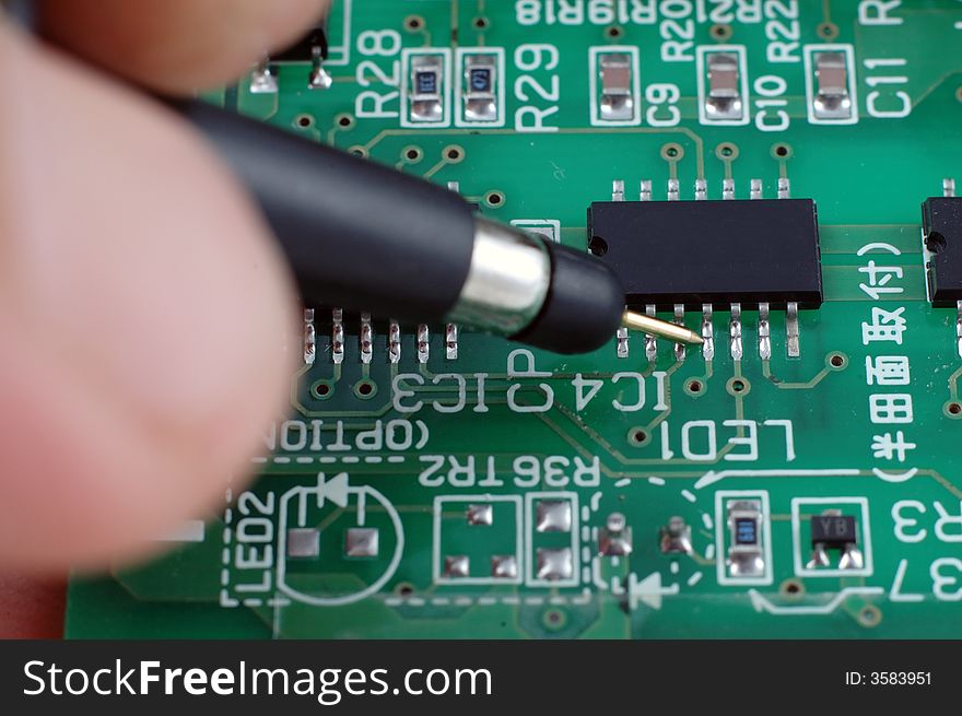 Test repair job on electronic printed circuit board. Test repair job on electronic printed circuit board
