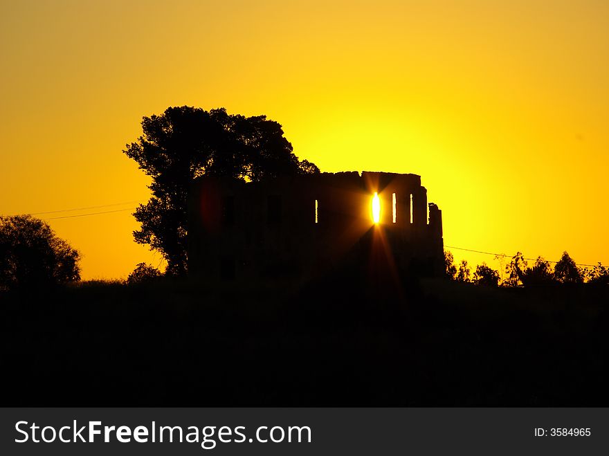 Ancient Villa Ruins At Sunset