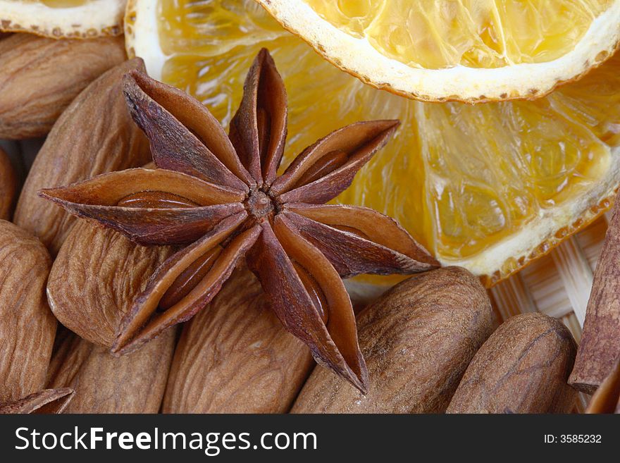 Almonds with anise and dried orange. Almonds with anise and dried orange