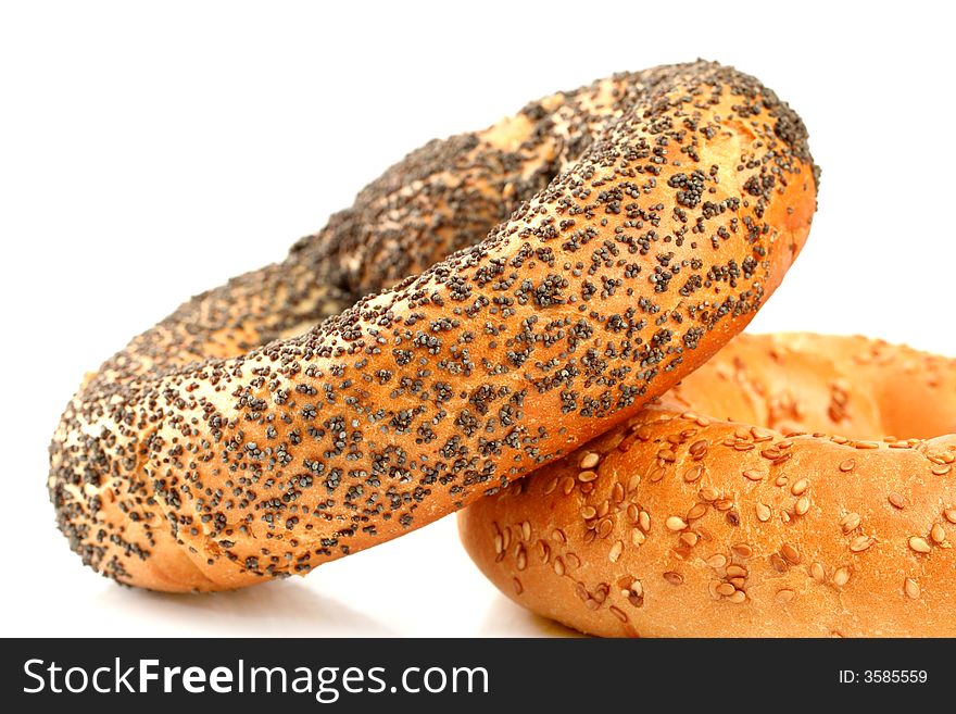 Sweet buns with poppy and sesame, isolated