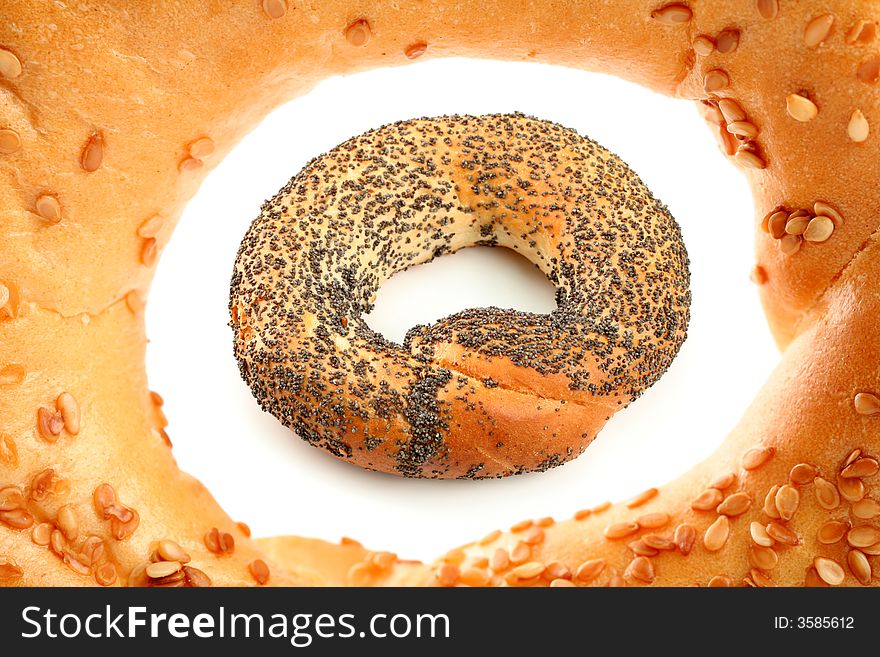 Sweet buns with poppy and sesame, isolated