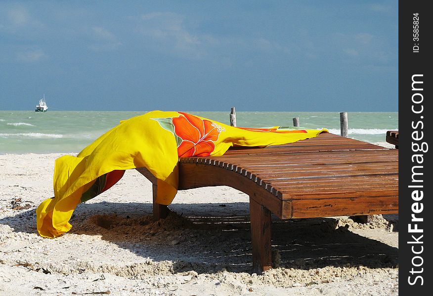 A sarong blows in the tropical afternoon winds. A sarong blows in the tropical afternoon winds