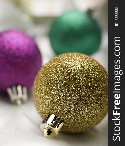 Colorful chritmas ball ornaments close up shoot