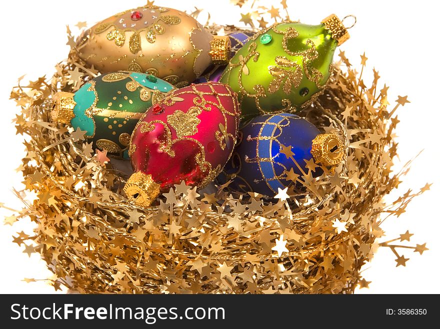 Christmas ornaments on white background