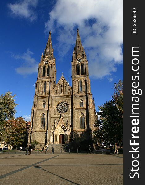 Church at evening light at Prague