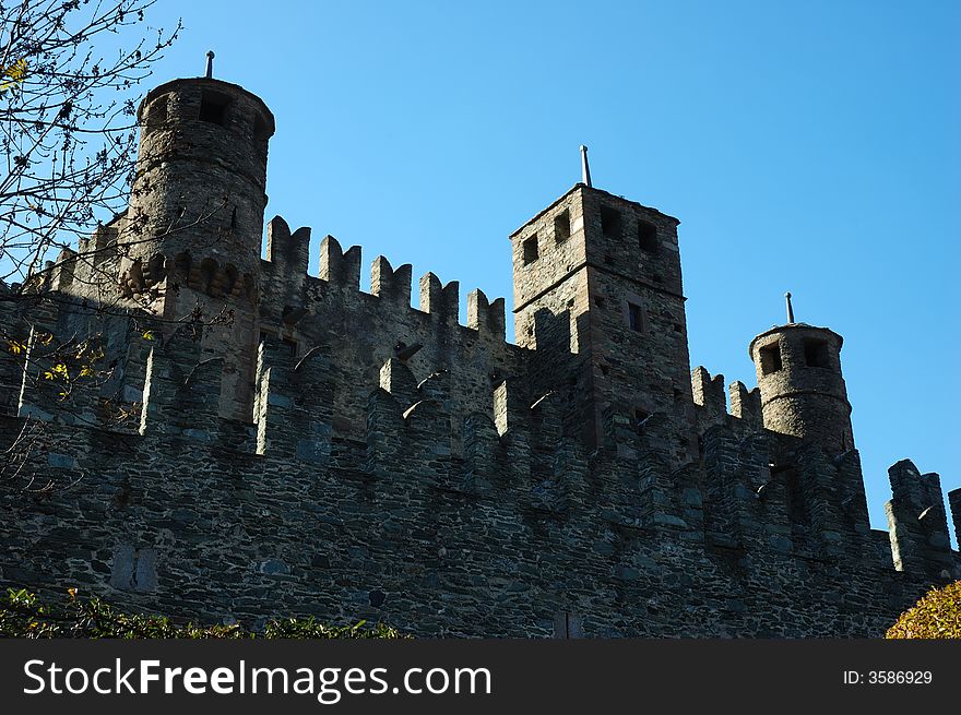 Exterior view of medieval castle, north Italy