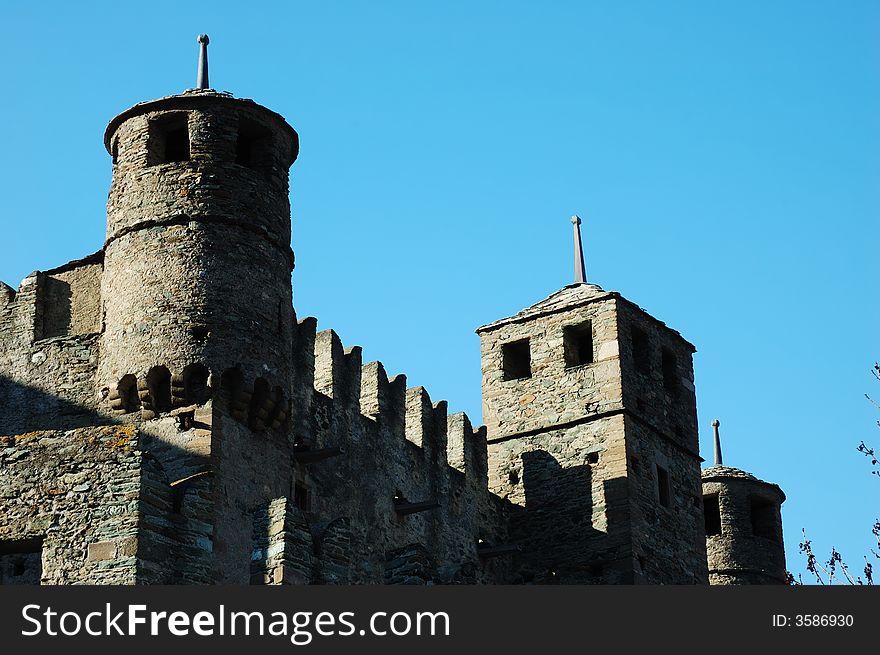 Exterior view of medieval castle, north Italy