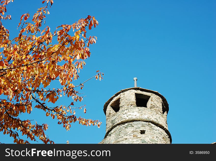 Exterior detail of medieval castle, north Italy