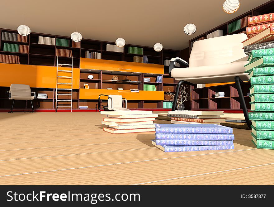 Modern interior of private library. Modern interior of private library