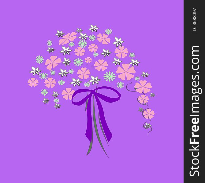 Flowers and bow bouquet on lavender   background. Flowers and bow bouquet on lavender   background