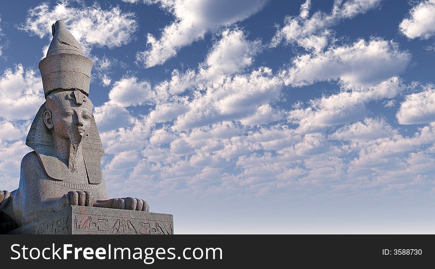 Antique Egyptian sphinx on quay of the river. Saint-Petersburg, Russia