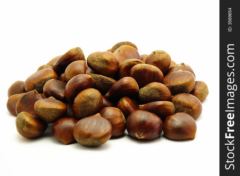 A heap of chestnuts isolated on white background