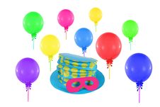 Colorful Balloons And Hat With Mask Royalty Free Stock Images Colorful Balloons And Hat With Mask Royalty Free Stock Images