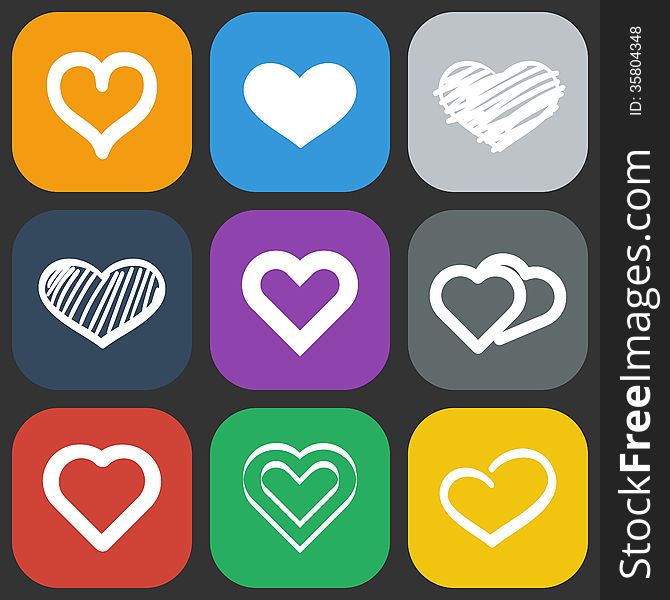 Set of nine abstract colorful icons with hearts. Set of nine abstract colorful icons with hearts