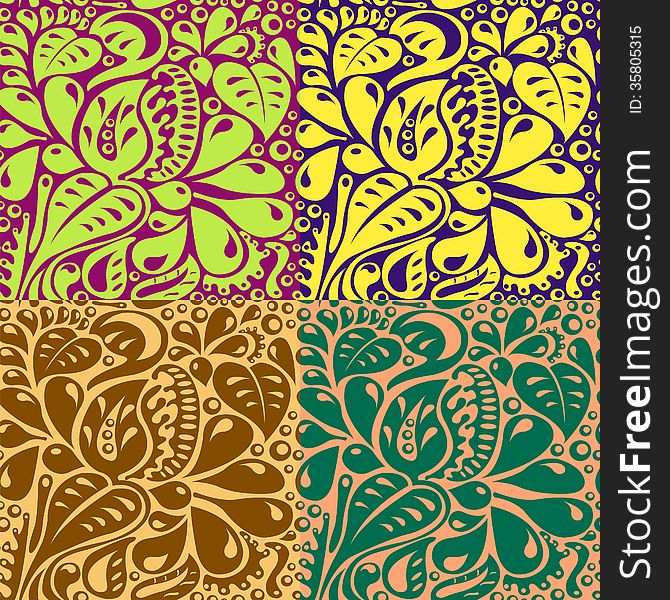 Seamless pattern background with multi colored unusual contours of various plants, vector illustration