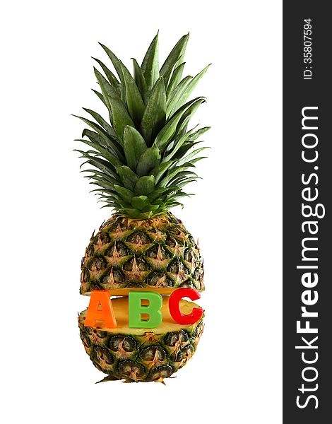 Pineapple with letters abc isolated