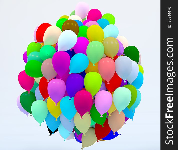 3d design. 3d colored balloons and blue background