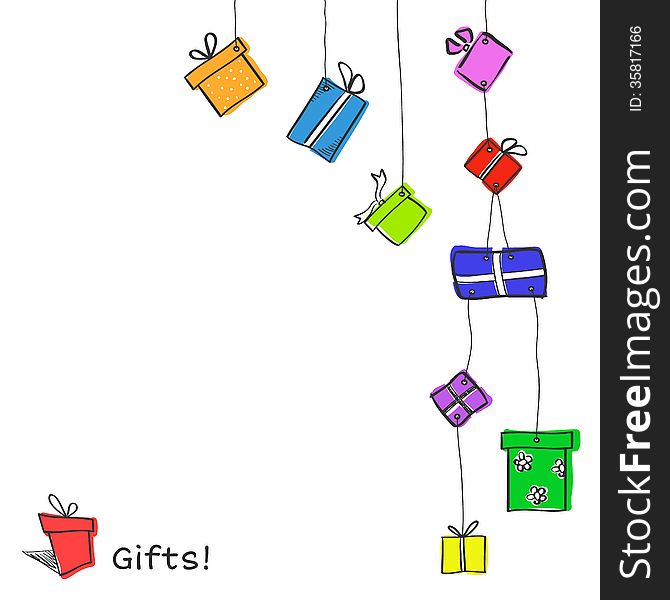 Sketch hanging gift boxes