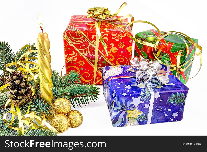 Christmas gifts isolated on white background
