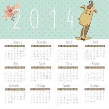 Calendar For 2014 With Cute Horse. Royalty Free Stock Photo Calendar For 2014 With Cute Horse. Royalty Free Stock Photo