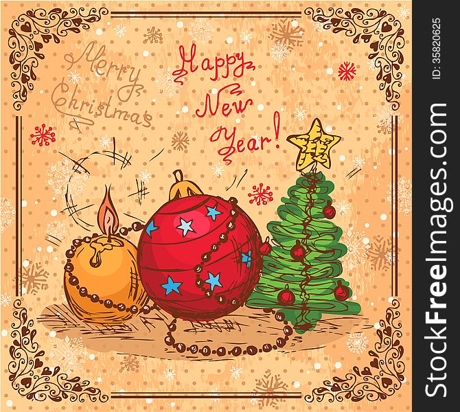 Vector Vintage Christmas Card for Holiday Design. Vector Vintage Christmas Card for Holiday Design.