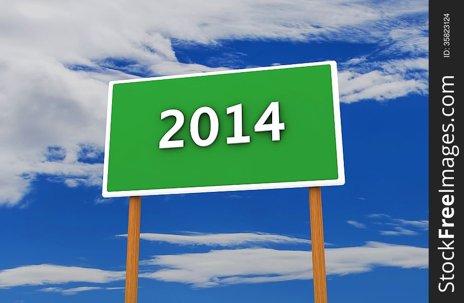 2014 in a sign with a blue sky with clouds background. 2014 in a sign with a blue sky with clouds background