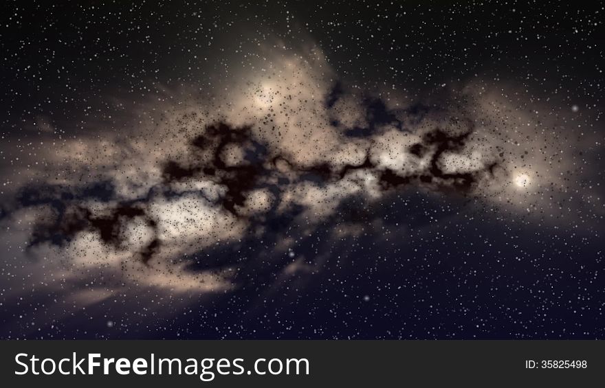 Zoom on an interstellar cloud with star clusters for a space background. Zoom on an interstellar cloud with star clusters for a space background