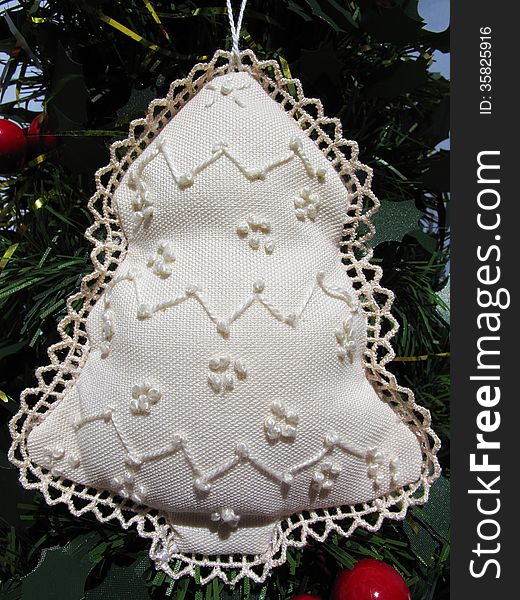 Handmade embroidered Christmas tree decoration