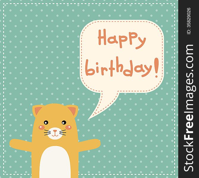 Cute happy birthday card with fun bear. For kids. Cute happy birthday card with fun bear. For kids