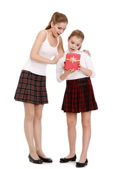 Portrait Of Sisters With A Gift Box Royalty Free Stock Photography Portrait Of Sisters With A Gift Box Royalty Free Stock Photography