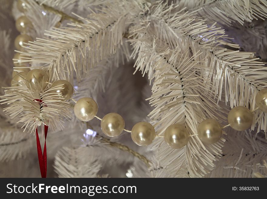 Christmas white tree, with pearls. Christmas white tree, with pearls