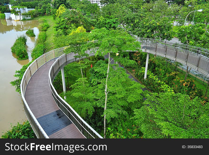 Circular walkway at an observation tower by Yishun Reservoir, at north of Singapore. Circular walkway at an observation tower by Yishun Reservoir, at north of Singapore