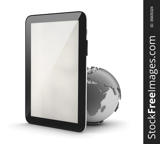 Tablet computer and earth globe