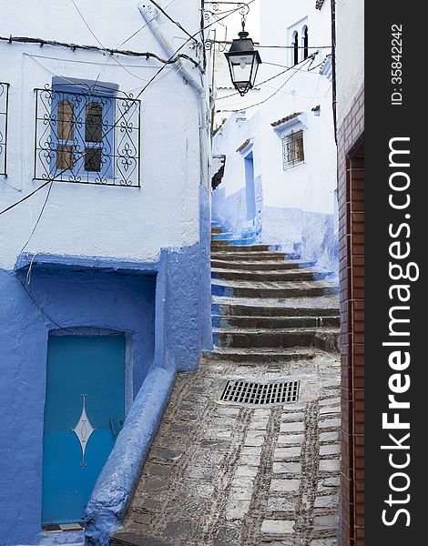 Street In Medina Of Blue Town Chefchaouen, Morocco