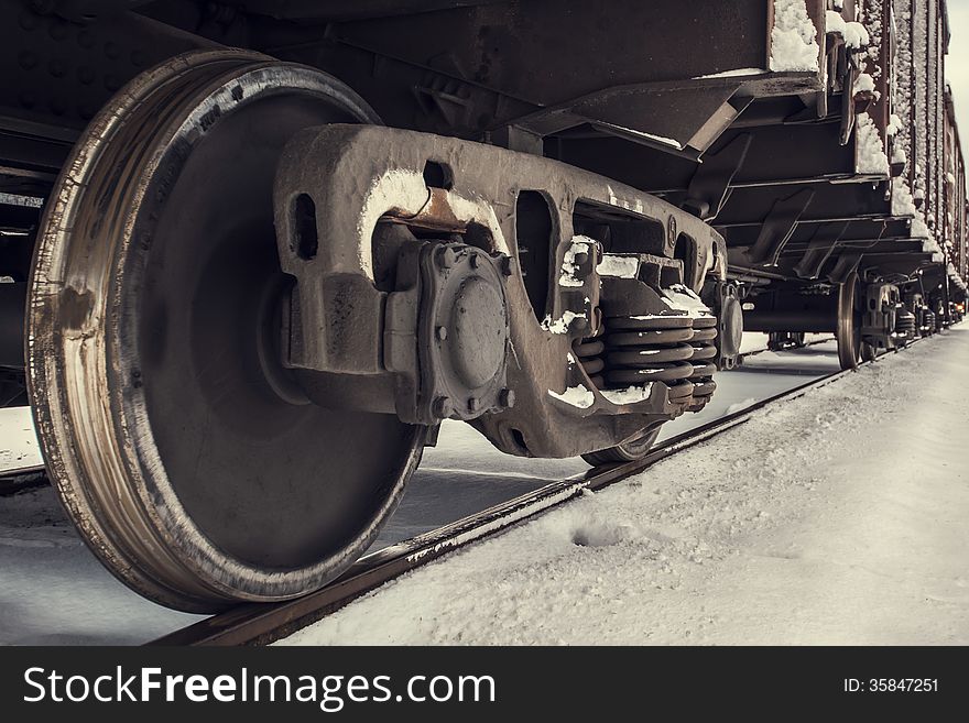 Train Wheels On Track In Winter