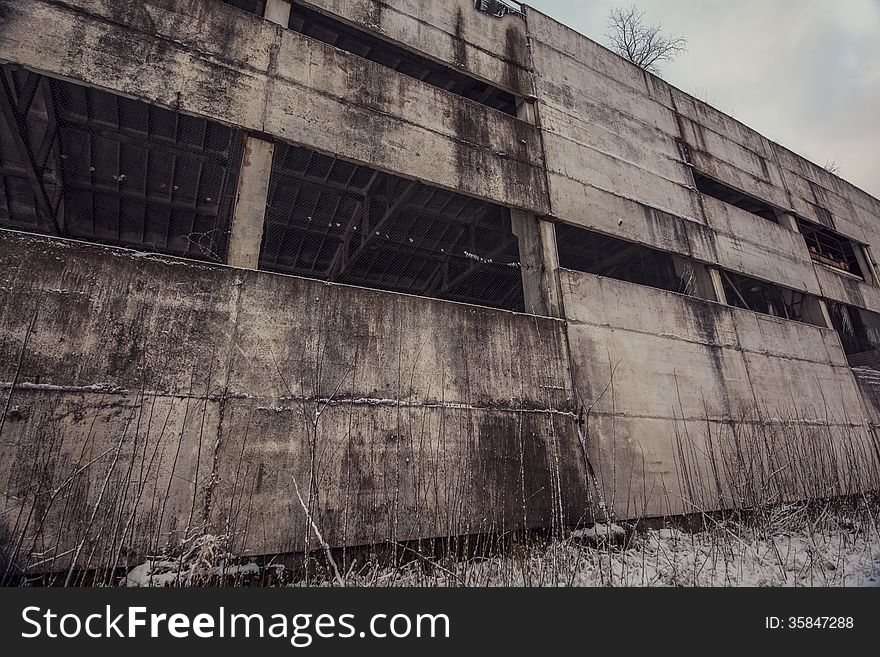 Concrete Wall Of Abandoned Ghost Factory